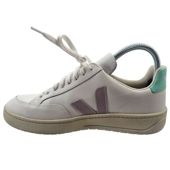 Veja Womens 7 V-12 LEATHER WHITE PARME TURQUOISE Sneakers - Picture 6 of 16